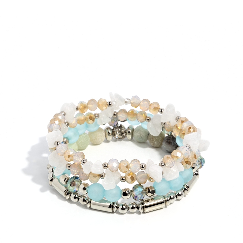 Proficient Poise Paparazzi White and Blue Beaded Bracelet Set Fashion Jewelry